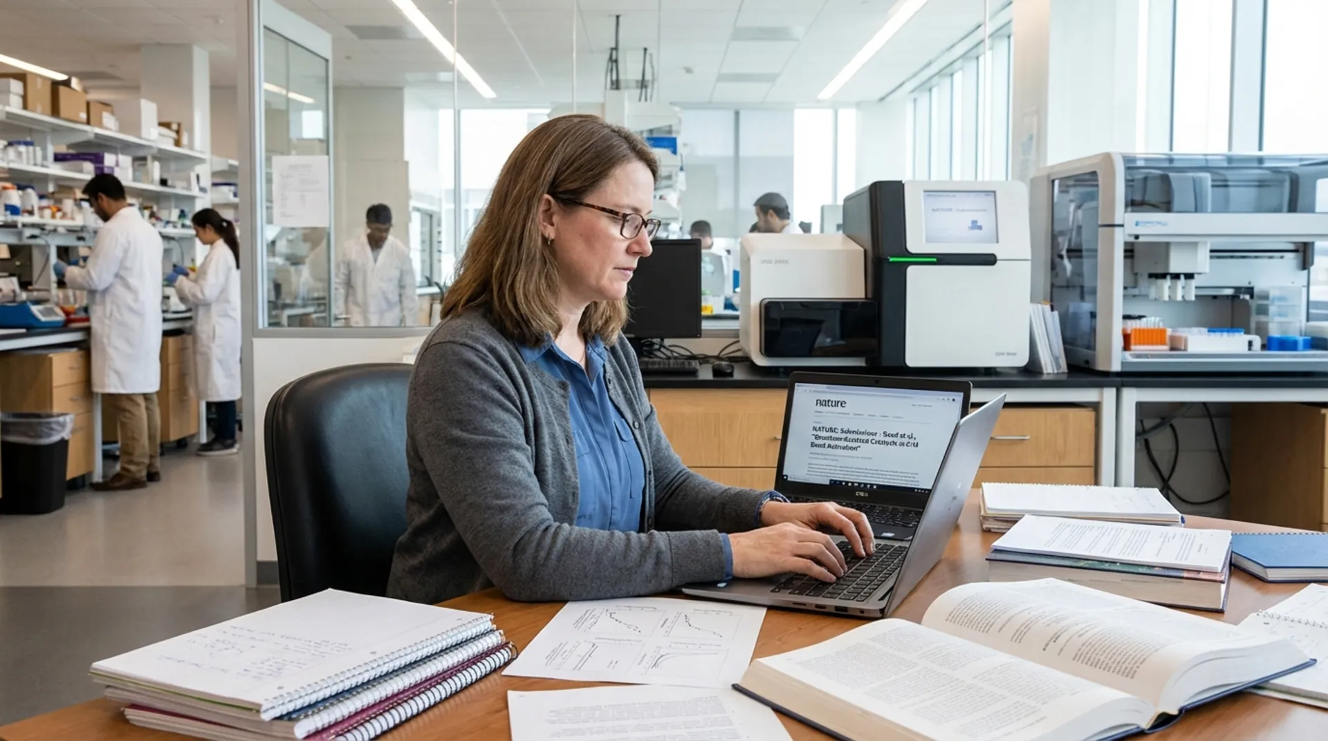 Scientist writing research paper for Nature journal