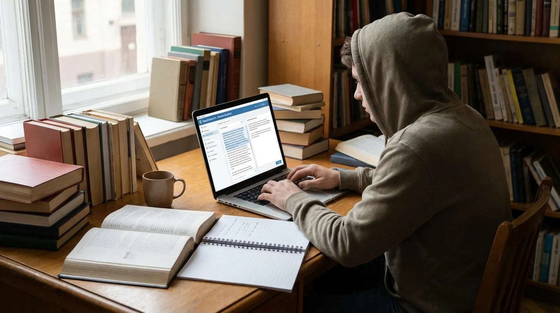 Student using essay rewriting software