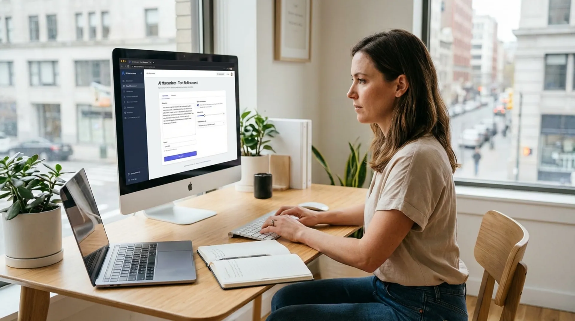 Professional content writer using AI humanization tool
